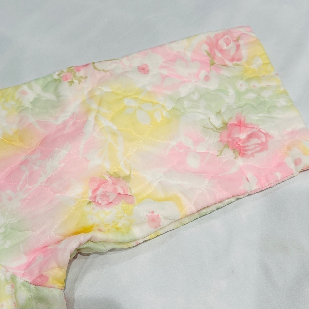 Vintage Pastel Floral Short Sleeve Quilted Housecoat Bed Jacket Robe - Picture 9 of 10